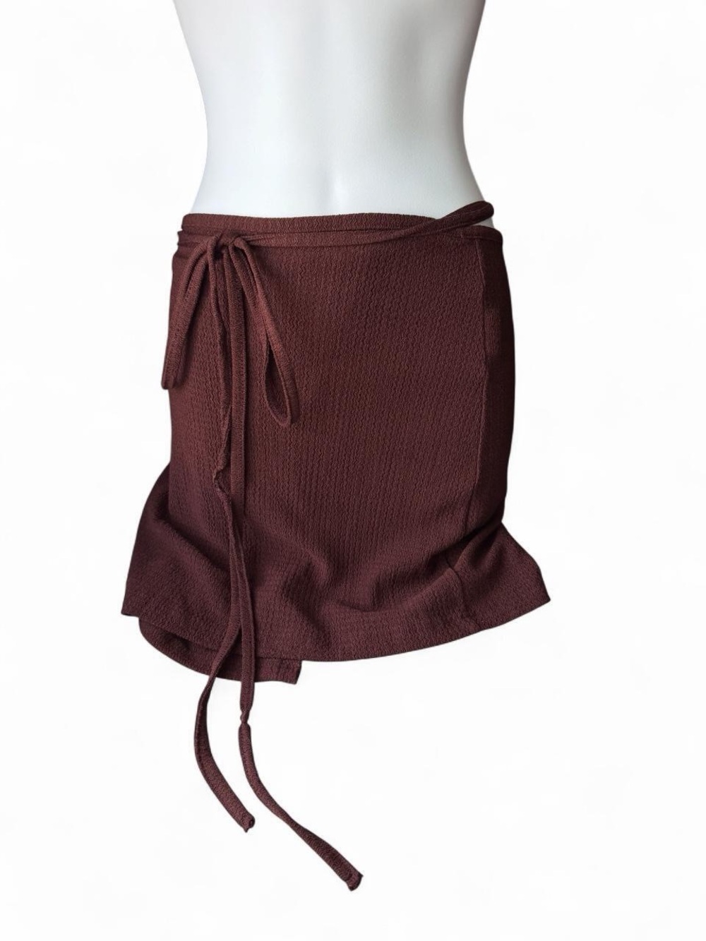 SHEIN Brown Tie-Waist Textured Mini Skirt